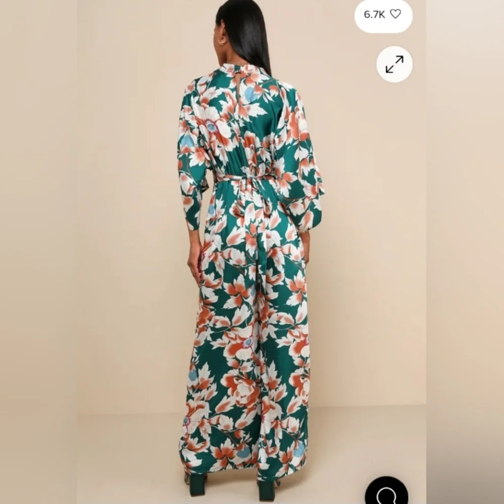 Lulu's Teal and Cream Floral Long Sleeve Dress